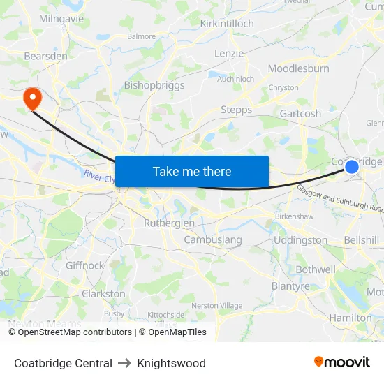 Coatbridge Central to Knightswood map