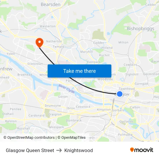 Glasgow Queen Street to Knightswood map