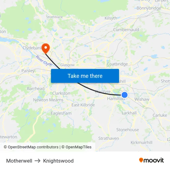 Motherwell to Knightswood map