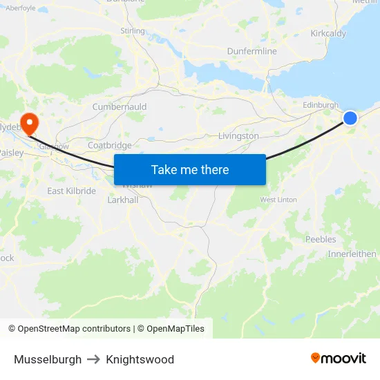 Musselburgh to Knightswood map