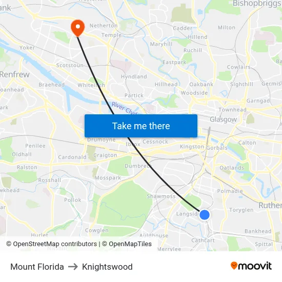 Mount Florida to Knightswood map
