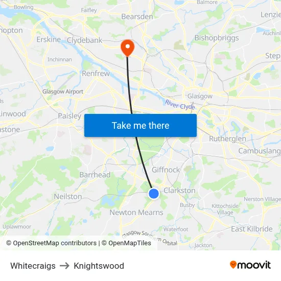 Whitecraigs to Knightswood map