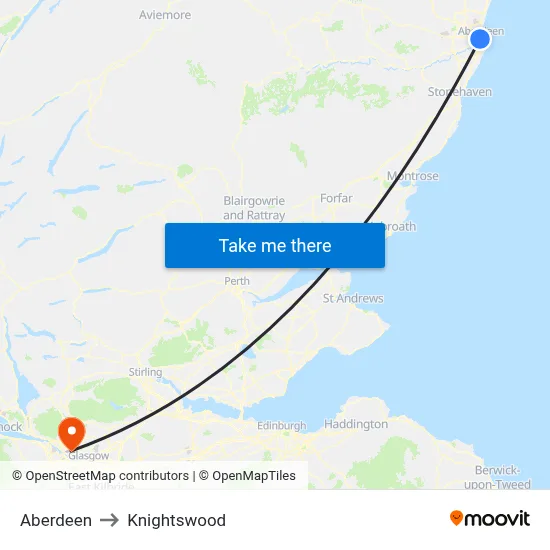 Aberdeen to Knightswood map