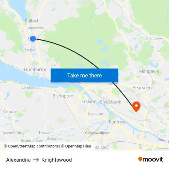 Alexandria to Knightswood map