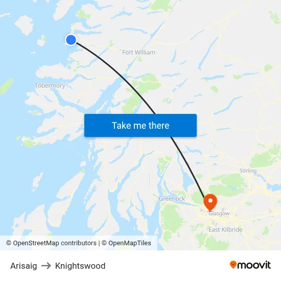 Arisaig to Knightswood map
