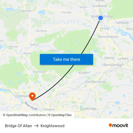 Bridge Of Allan to Knightswood map