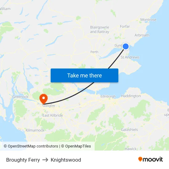 Broughty Ferry to Knightswood map