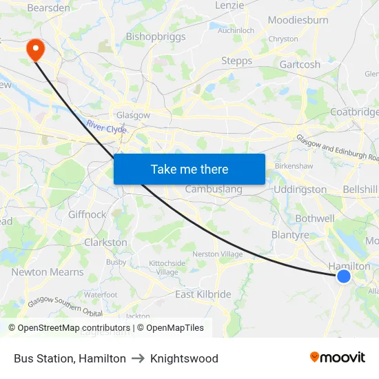 Bus Station, Hamilton to Knightswood map