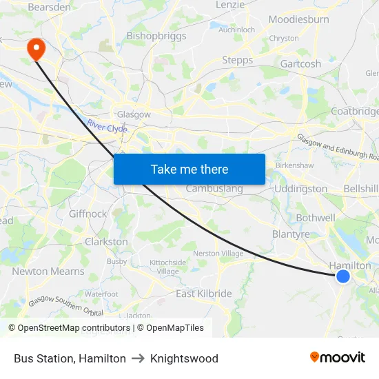 Bus Station, Hamilton to Knightswood map