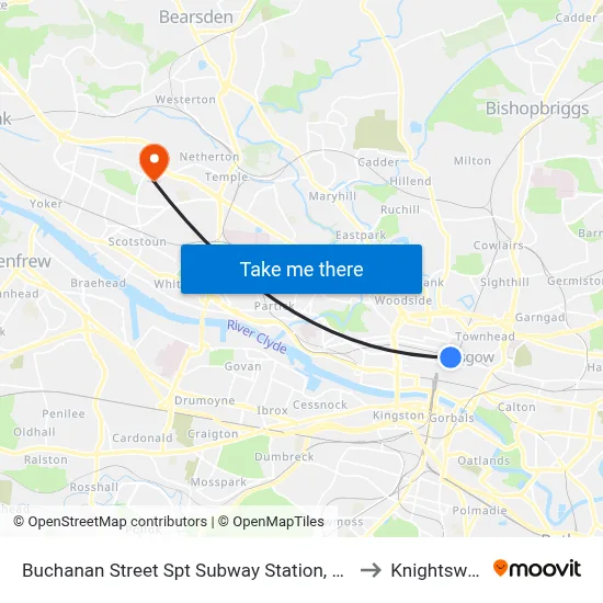 Buchanan Street Spt Subway Station, Glasgow to Knightswood map