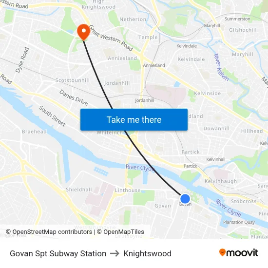 Govan Spt Subway Station to Knightswood map