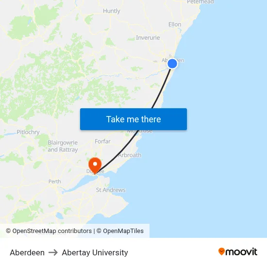 Aberdeen to Abertay University map