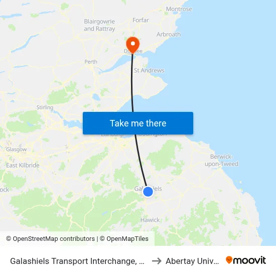 Galashiels Transport Interchange, Galashiels to Abertay University map