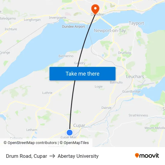 Drum Road, Cupar to Abertay University map