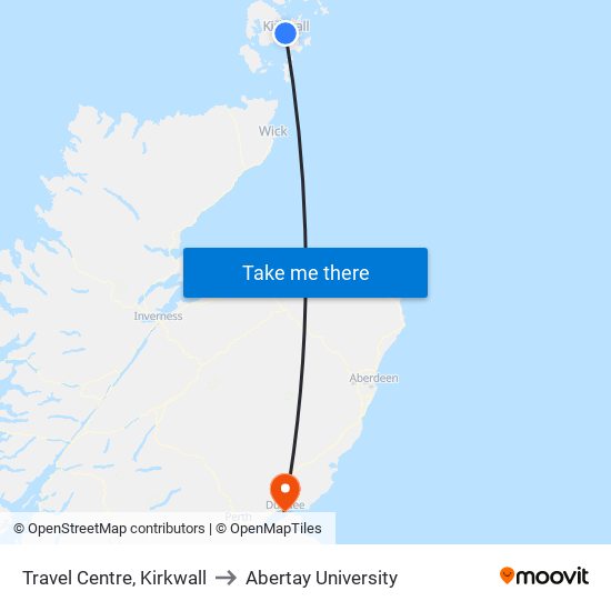 Travel Centre, Kirkwall to Abertay University map