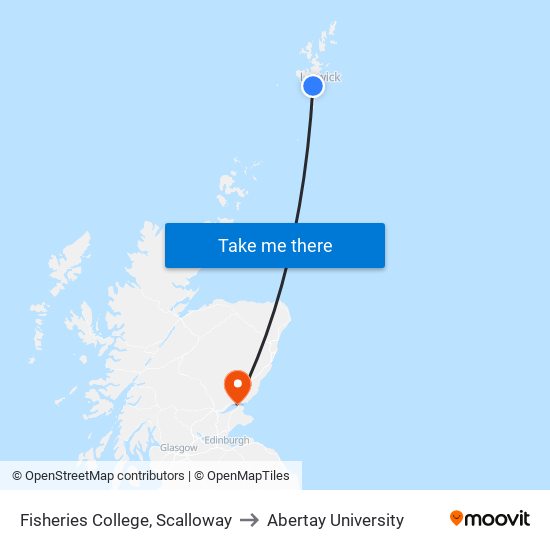 Fisheries College, Scalloway to Abertay University map