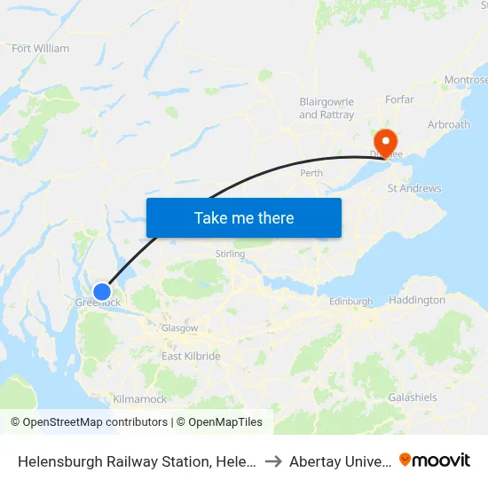 Helensburgh Railway Station, Helensburgh to Abertay University map
