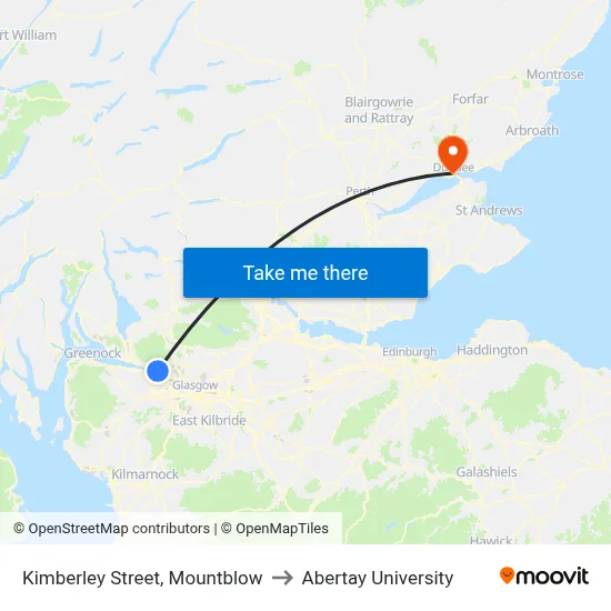 Kimberley Street, Mountblow to Abertay University map