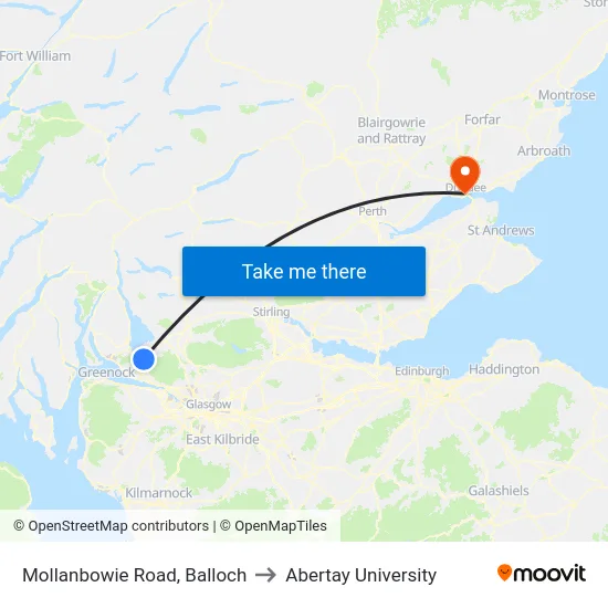 Mollanbowie Road, Balloch to Abertay University map