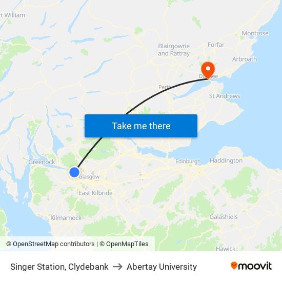 Singer Station, Clydebank to Abertay University map