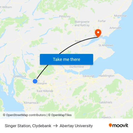 Singer Station, Clydebank to Abertay University map