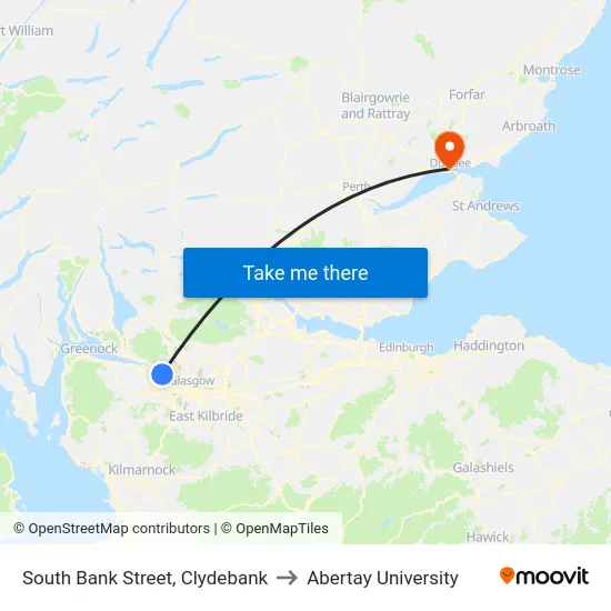 South Bank Street, Clydebank to Abertay University map