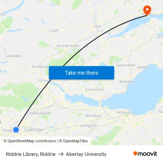 Riddrie Library, Riddrie to Abertay University map
