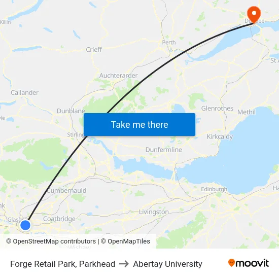 Forge Retail Park, Parkhead to Abertay University map