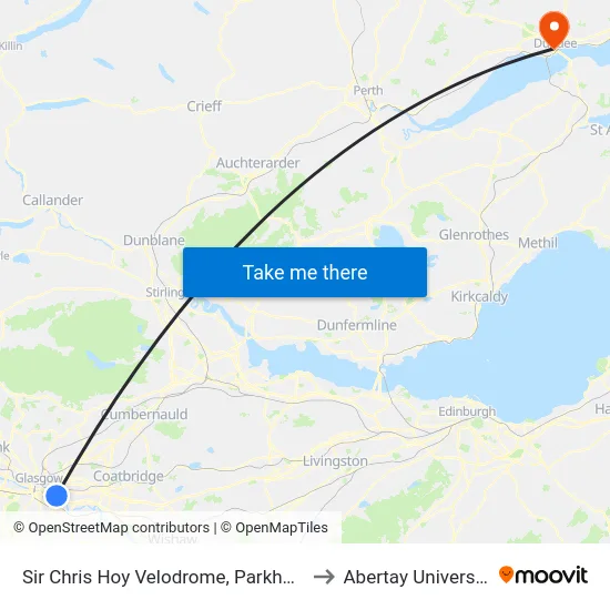 Sir Chris Hoy Velodrome, Parkhead to Abertay University map