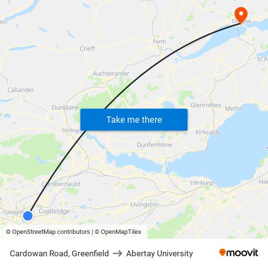 Cardowan Road, Greenfield to Abertay University map