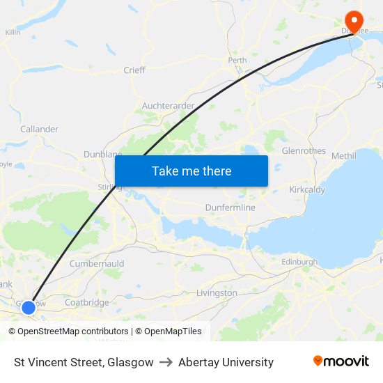 St Vincent Street, Glasgow to Abertay University map