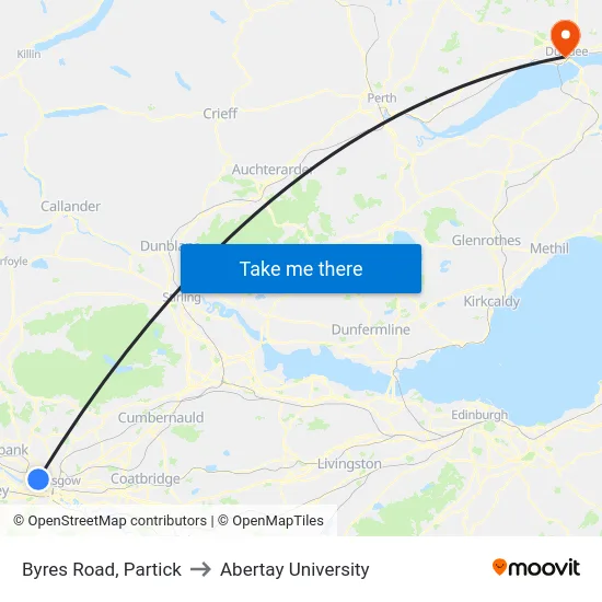 Byres Road, Partick to Abertay University map