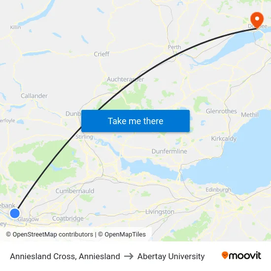 Anniesland Cross, Anniesland to Abertay University map