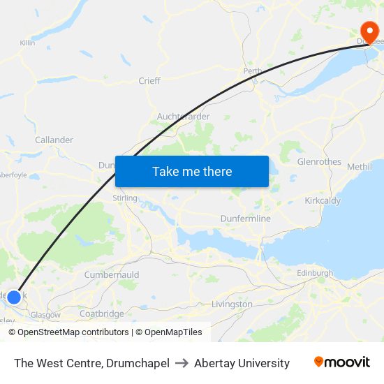 The West Centre, Drumchapel to Abertay University map