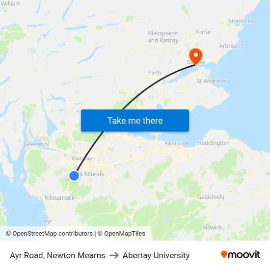 Ayr Road, Newton Mearns to Abertay University map