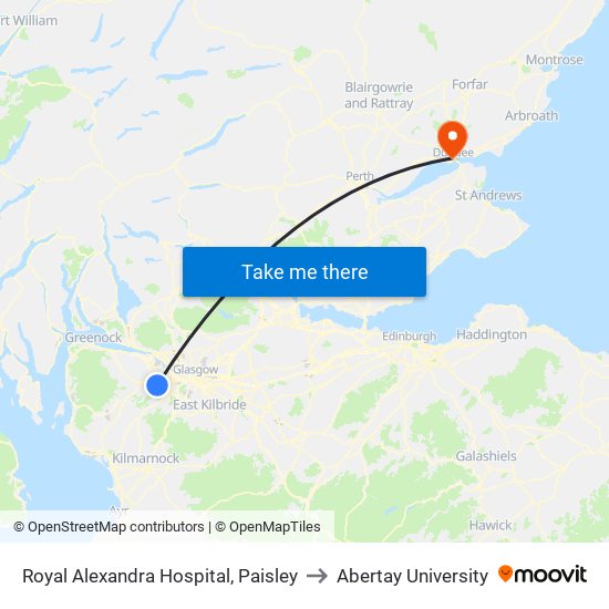 Royal Alexandra Hospital, Paisley to Abertay University map