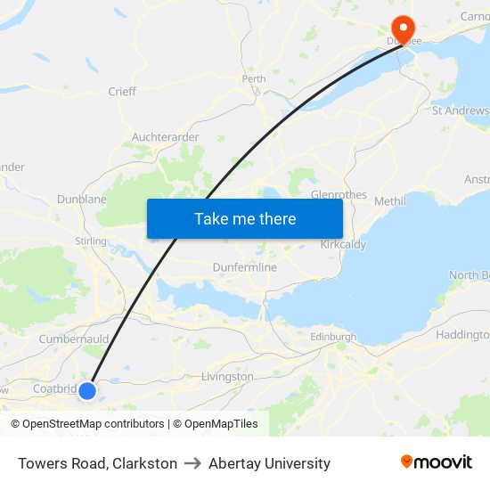 Towers Road, Clarkston to Abertay University map