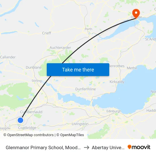 Glenmanor Primary School, Moodiesburn to Abertay University map