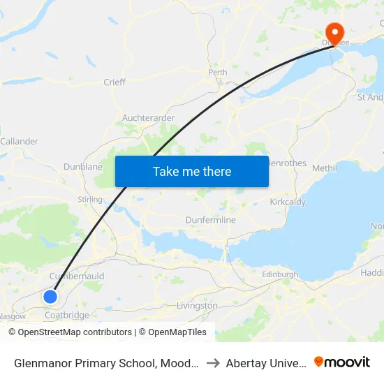 Glenmanor Primary School, Moodiesburn to Abertay University map