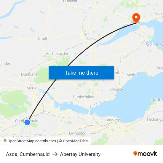 Asda, Cumbernauld to Abertay University map