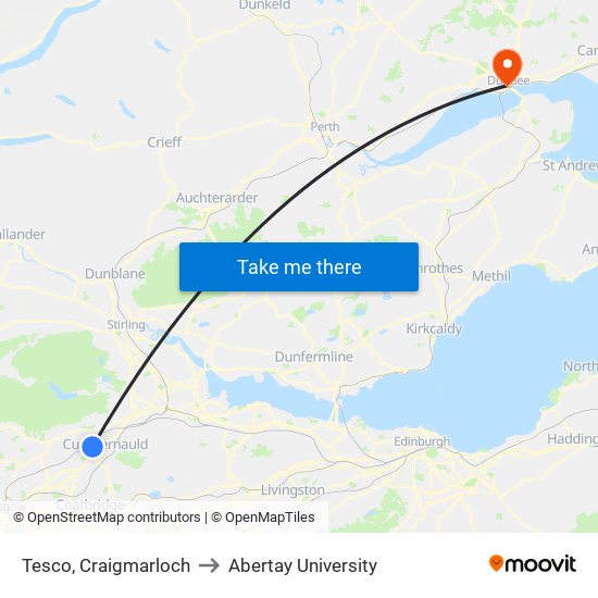 Tesco, Craigmarloch to Abertay University map