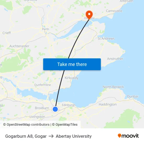 Gogarburn A8, Gogar to Abertay University map