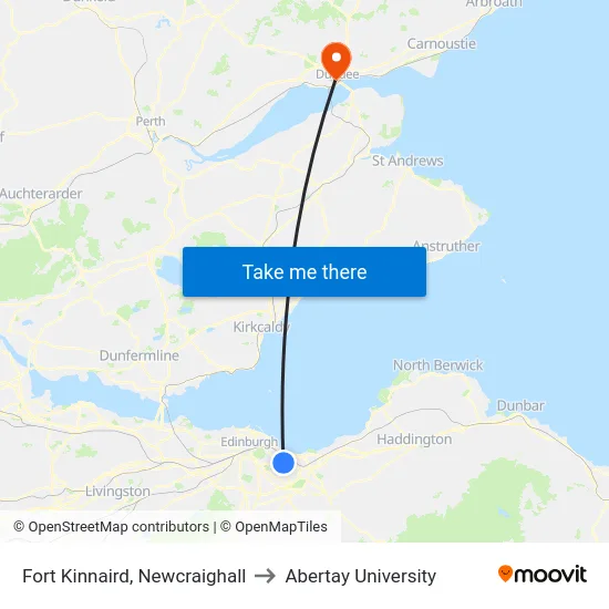 Fort Kinnaird, Newcraighall to Abertay University map