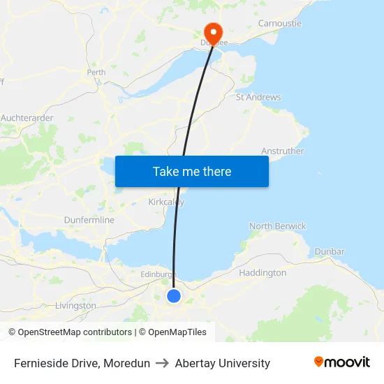 Fernieside Drive, Moredun to Abertay University map