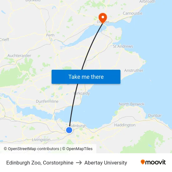 Edinburgh Zoo, Corstorphine to Abertay University map