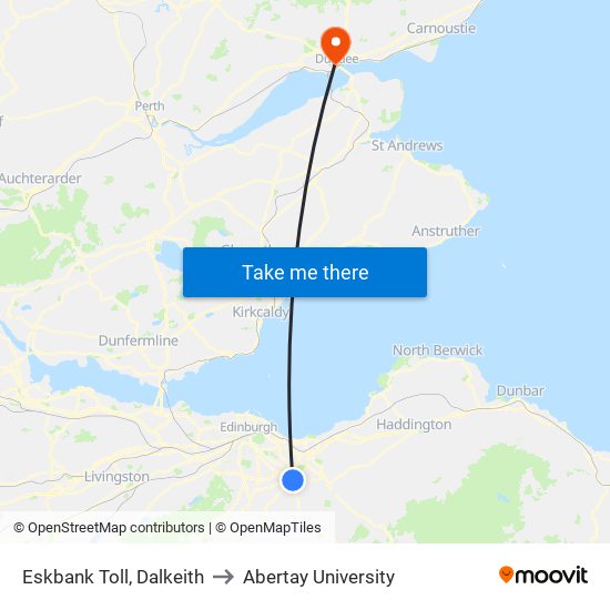 Eskbank Toll, Dalkeith to Abertay University map