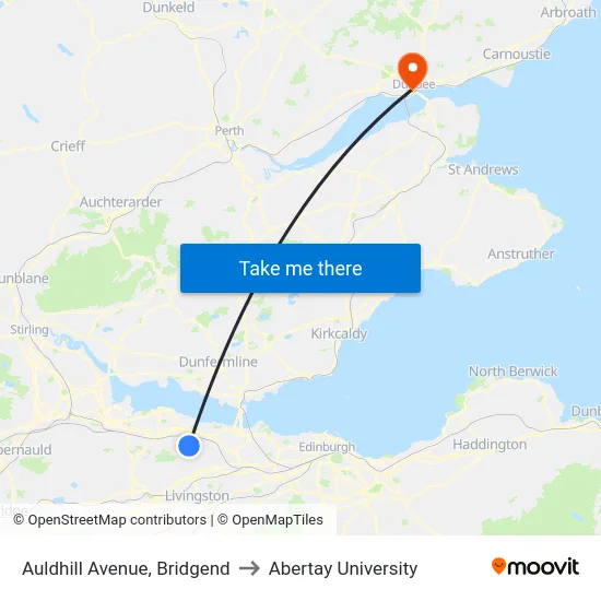 Auldhill Avenue, Bridgend to Abertay University map