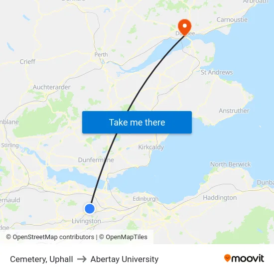 Cemetery, Uphall to Abertay University map