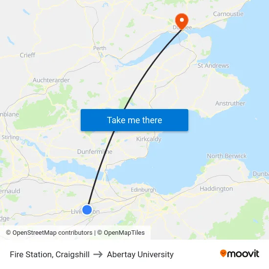 Fire Station, Craigshill to Abertay University map
