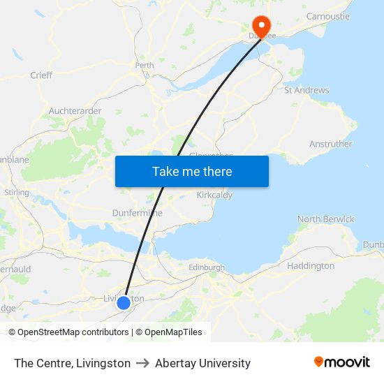 The Centre, Livingston to Abertay University map